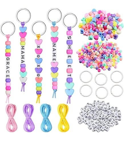 ビーズキーホルダー キーリング ハンドメイド アルファベット Amazon | Makuki ビーズ 約566個 カラフル アクセサリーパーツ